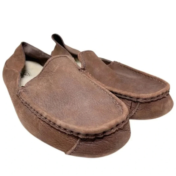 Ugg Mens Size  10 Suede Dark Brown Moccasin Slippers - Picture 1 of 9